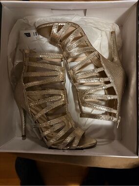 Nine West Metallic Gold Strappy High Heels
